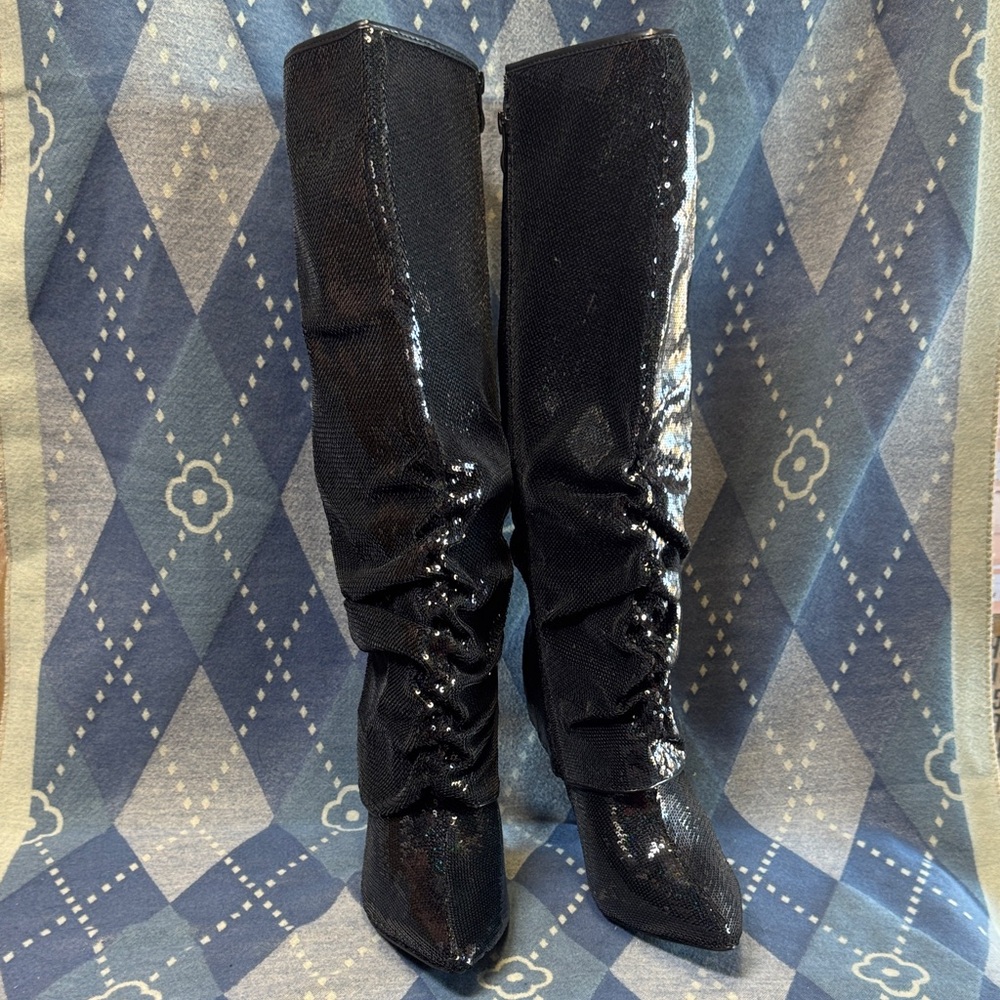 Glaze Shiny Black Heeled Boots
